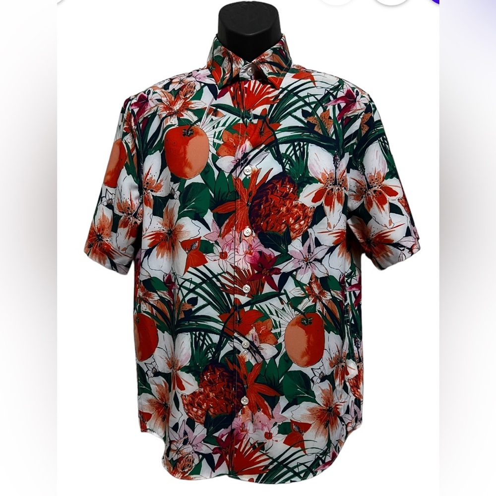 NWT Caribbean Vitamin C Tropical Aloha Print Short Sleeve Men Shirt Size S